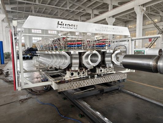 Corrugated Double Strands Plastic Pipe Extruder Production Line High Efficiency