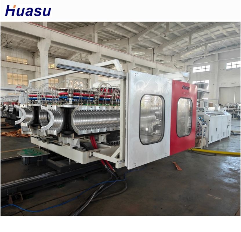 円形双螺旋エクストルーダー PVC プラスチックパイプのための二重壁波紋チューブエクストルーションマシン