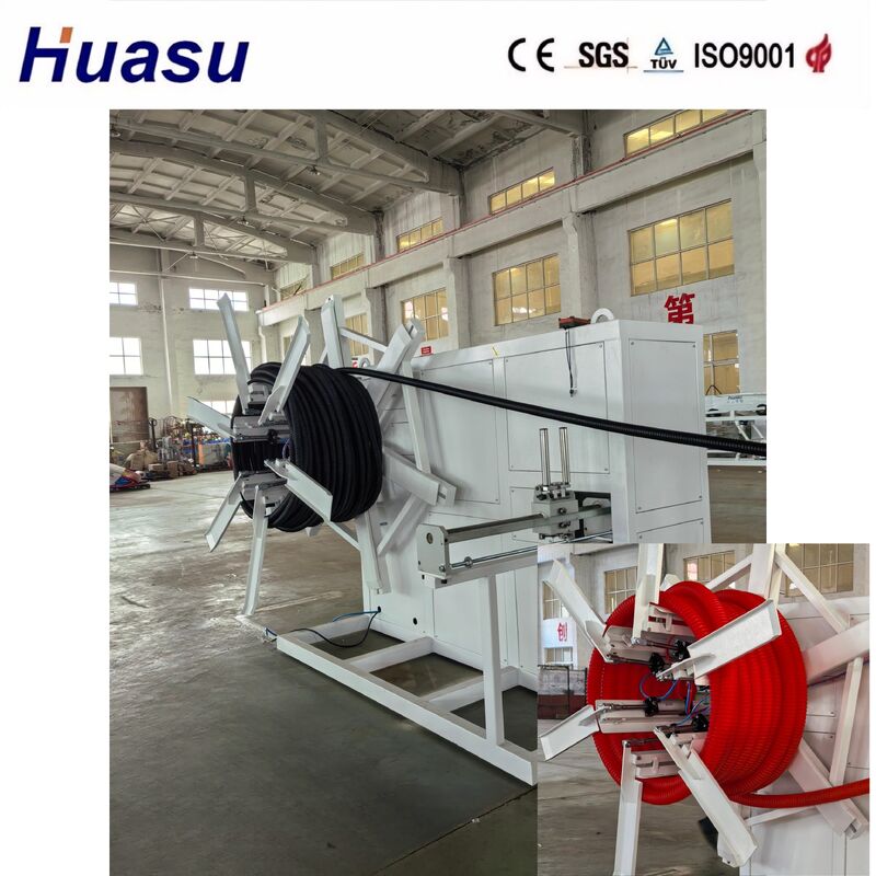 PE PVC MPP PA HDPE パイプのためのPLC制御と空気と水冷却の単スルーエクストルーダーケーブル保護パイプエクストルーションライン